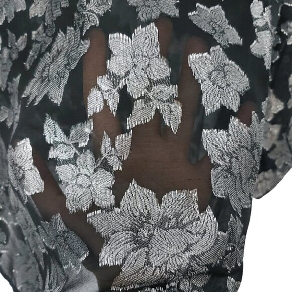NWT CLUB MONACO Black silk silver floral embroidery sheer blouse - Picture 5 of 16